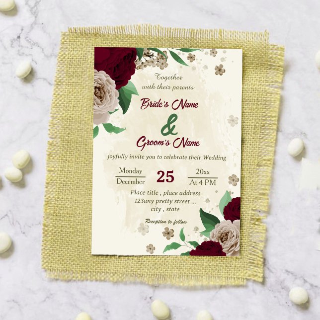 Invitation Mariage botanique des fleurs de champagne de Bourg (Créateur téléchargé)