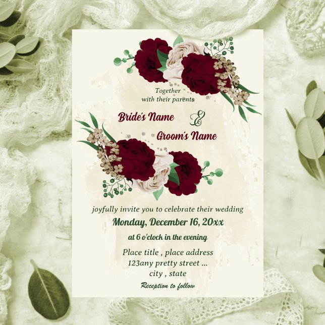 Invitation Mariage botanique des fleurs de champagne de Bourg (Créateur téléchargé)