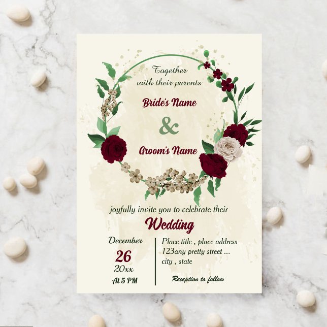 Invitation Mariage botanique des fleurs de champagne de Bourg (Créateur téléchargé)