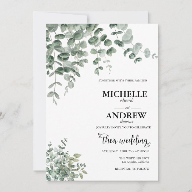 Invitation Mariage botanique d'Eucalyptus (Devant)
