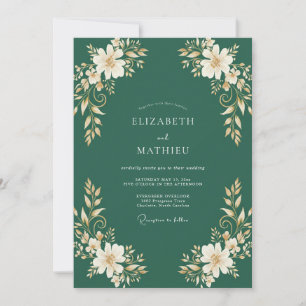 Invitation Mariage botanique doré vert chasseur