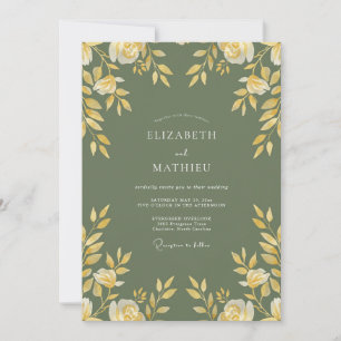Invitation Mariage Botanique Doré Vert Sauge