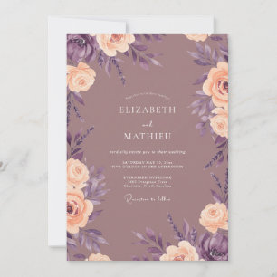 Invitation Mariage Botanique Douce Pêche Mauve