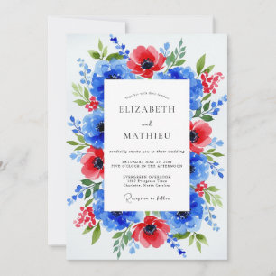 Invitation Mariage Botanique Dramatique Bleu Royal