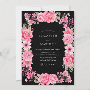 Invitation Mariage Botanique Dramatique Rose Chaud