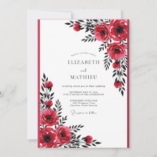 Invitation Mariage Botanique Dramatique Rouge Cramoisi