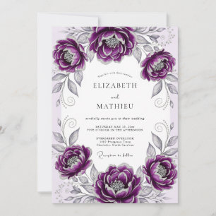 Invitation Mariage Botanique Élégant au Plum
