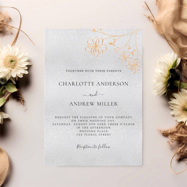 Invitation Mariage botanique élégant floral or argent (Créateur téléchargé)