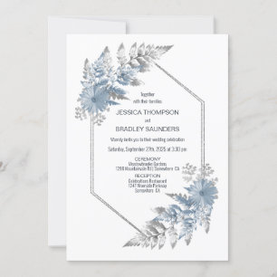 Invitation Mariage botanique en argent bleu