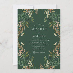 Invitation Mariage Botanique en Bois Profond et Vert