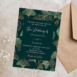 Invitation Mariage botanique en feuille de ginkgo vert