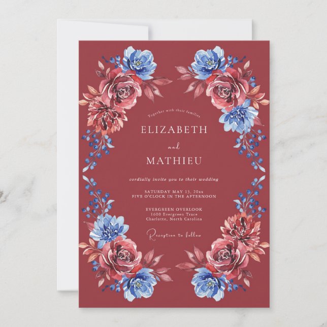 Invitation Mariage Botanique Envoûtant de Bourgogne (Devant)