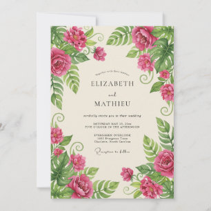 Invitation Mariage botanique estival tropical magenta