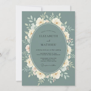 Invitation Mariage Botanique Éthéré au Teal Atténué