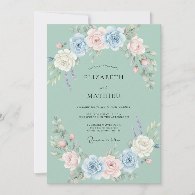 Invitation Mariage Botanique Éthéré aux Teintes de Mousse de  (Devant)