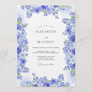 Invitation Mariage Botanique Éthéré Bleu