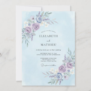 Invitation Mariage Botanique Éthéré Bleu Clair