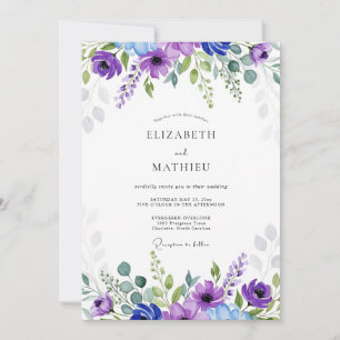 Invitation Mariage Botanique Éthéré Bleu Violet