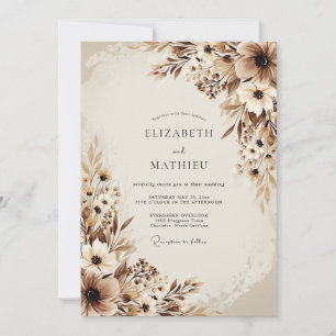 Invitation Mariage Botanique Éthéré Brun