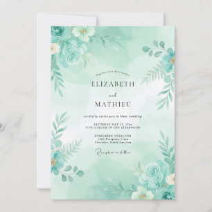 Invitation Mariage Botanique Éthéré Vert Mousse de Mer