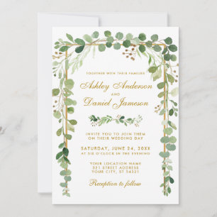 Invitation Mariage Botanique Eucalyptus Green Gold Frame W