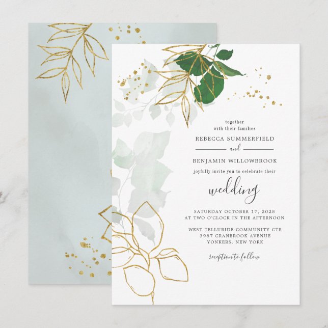 Invitation Mariage botanique Eucalyptus Greenery (Devant / Derrière)