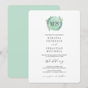 Invitation Mariage botanique Eucalyptus Monogram frais