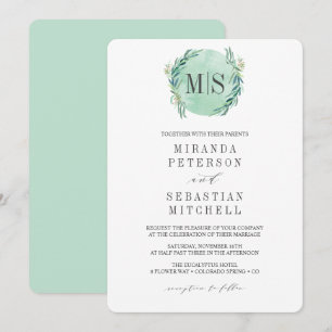 Invitation Mariage botanique Eucalyptus Monogram frais