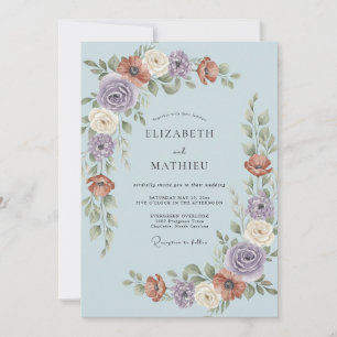 Invitation Mariage Botanique Exquis Bleu Clair