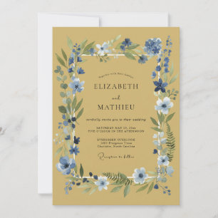 Invitation Mariage Botanique Fantaisie à Feuille Bleue