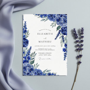 Invitation Mariage Botanique Fantaisie Bleu Royal
