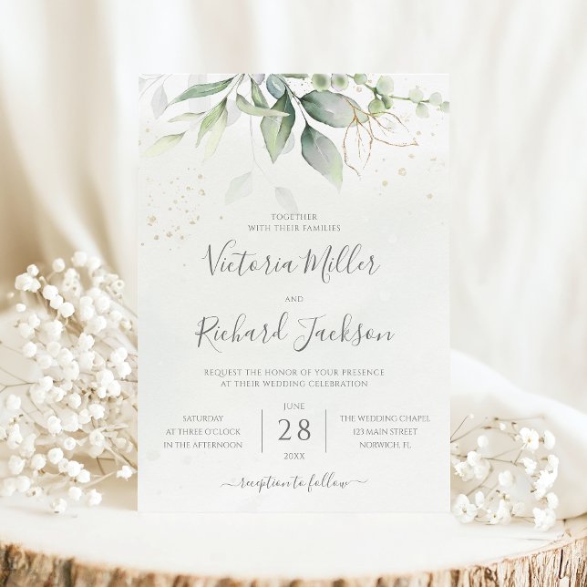 Invitation Mariage botanique Feuille Eucalyptus Green (Créateur téléchargé)
