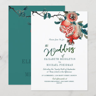Invitation Mariage botanique Feuilles verts Grenade moderne
