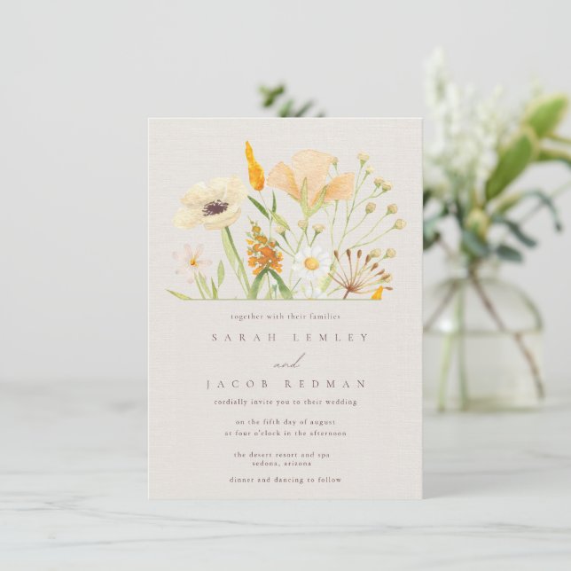 Invitation Mariage botanique Fleur sauvage simple (Debout devant)