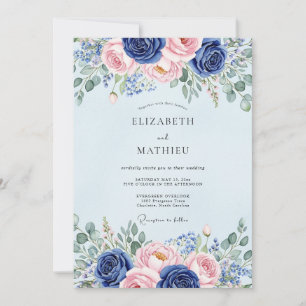 Invitation Mariage Botanique Fleurissant Bleu Clair