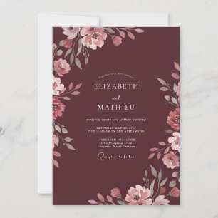 Invitation Mariage Botanique Floral au Plum
