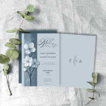 Mariage Botanique Floral Bleu Poussiéreux Dessiné