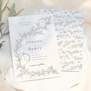 Invitation Mariage botanique floral noir et crème illustré