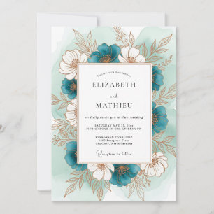 Invitation Mariage Botanique Floral Romance Teal