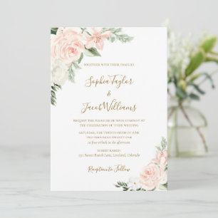 Invitation Mariage botanique floral rose et or