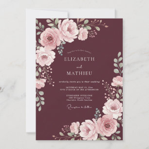 Invitation Mariage Botanique Floral Rouge Blush