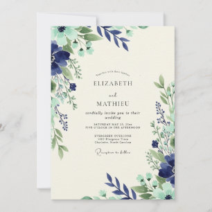 Invitation Mariage Botanique Frais Menthe Marine