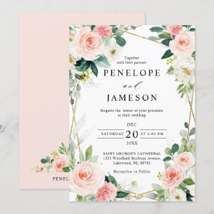Invitation Mariage botanique géométrique rose pâle Invi