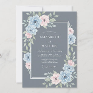 Invitation Mariage Botanique givré Bleu Ardoise