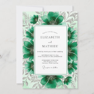 Invitation Mariage botanique givré vert émeraude