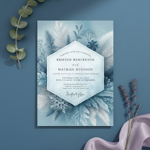 Invitation Mariage Botanique Glacé Bleu Ardoise