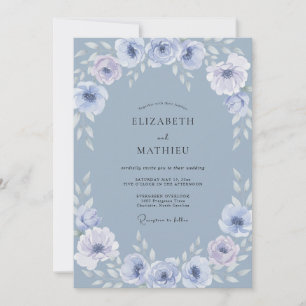 Invitation Mariage Botanique Gracieux Bleu Acier