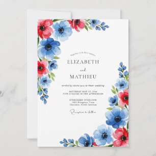 Invitation Mariage Botanique Gras Bleu Rouge