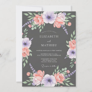Invitation Mariage Botanique Gras Gris Charbon
