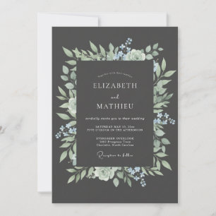 Invitation Mariage Botanique Gris Charbon Impeccable